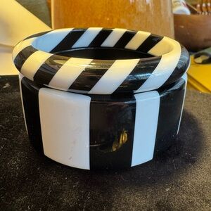 Marc by Marc Jacobs Black White Striped Plastic Bangles Bracelets
